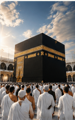 Pilgrims performing Hajj near the Kaaba in Makkah